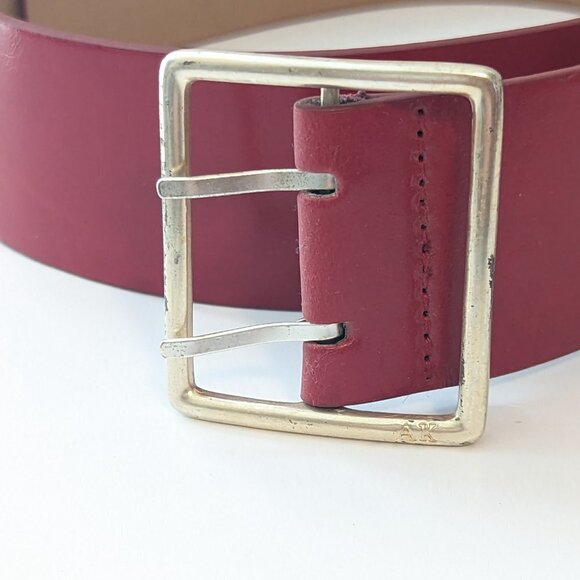 Y2K Belt Vegan Leather Anne Klein 2 Prong Silver Tone Retro Red 90's - Picture 3 of 7